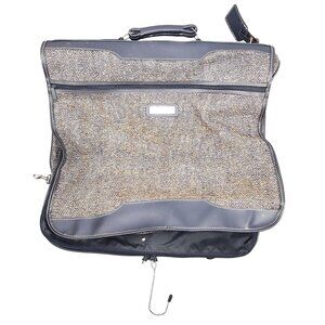 Vintage Jordache Luggage Hanging Folding Tweed Garment Bag Travel Navy Brown
